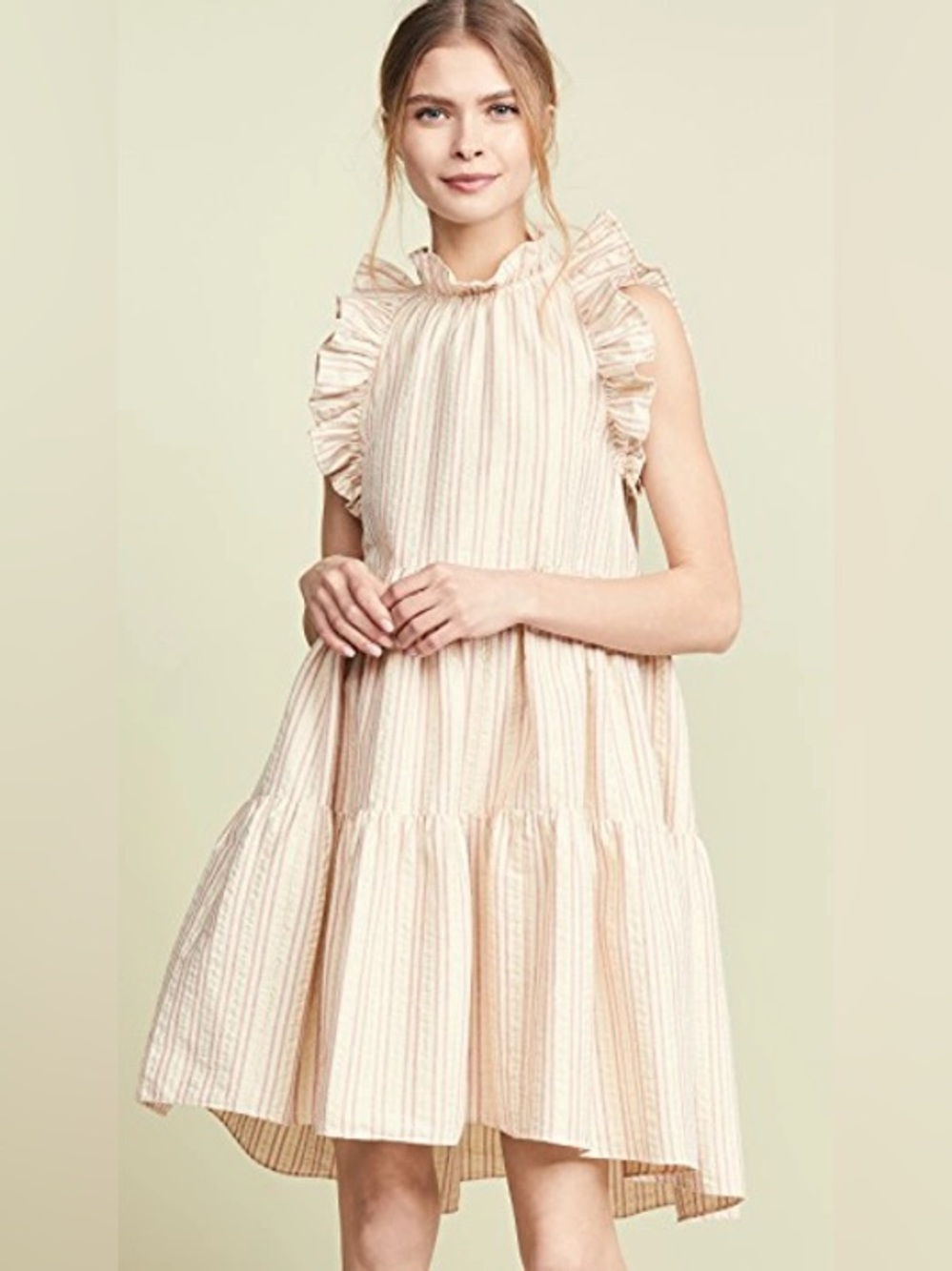Ulla Johnson Tasmin Ivory Metallic Stripe Ruffle Sleeve Maxi Dress Sz 4